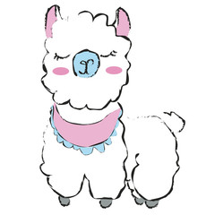 Fototapeta premium Little baby llama. Children's illustration. Standard image for T shirt. Isolated Image on white background.