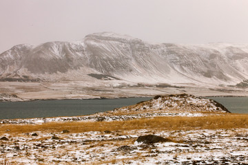 Snowy landscapes  with roads on Iceland.