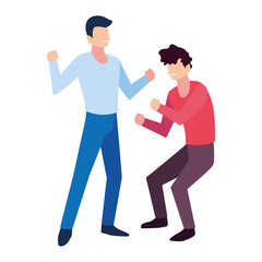 men in pose of dancing on white background