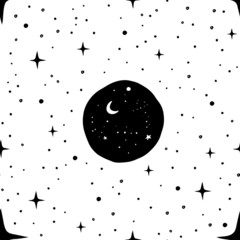 Vector seamless pattern mystic, moon and stars. Great for fabric, wrapping paper. Aztec stile, tribal art, ethnic collection, design isolated on white background.