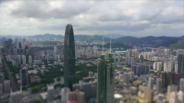 day time shenzhen cityscape famous buildings aerial panorama 4k tilt shift china