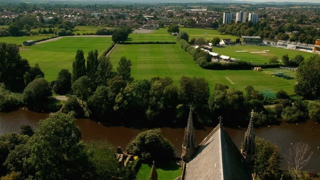 Aerial view of the city of Worcester in England, UK, home to composer Edward Elgar and the final battle of the English Civil War