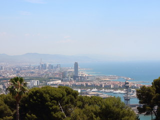Horizon over Barcelona Spain with Beach Background
