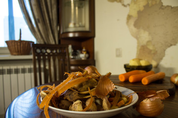 Vegetable cleaning on the table close up in the kitchen