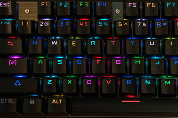 black keyboard with multi-colored backlight