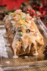 Traditional Christmas cake with candied fruit, raisins and fruits.