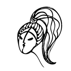 Hand drawn line art vector, girl face icon, women on white isolated background for use in design, doodle illustration, fashion, logo, postcard
