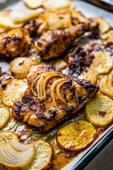 Baked Chicken Legs with Onion and Potatoes