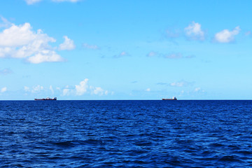 Oil Tankers on the horizon, Caribbean Sea off the coast of St. Lucia, West Indies