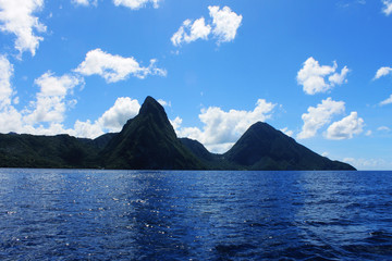 View of the Pitons on the rim of a caldera volcano, St. Lucia, West Indies