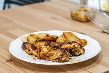 Baked Chicken Legs with Onion and Potatoes
