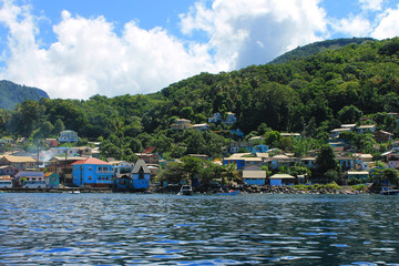 View of the town of Soufriere from the harbor, St. Lucia, West Indies