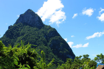 View of the Pitons, the mountains on the rim of a caldera volcano, St. Lucia, West Indies