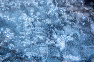Frozen lake surface closeup. Natural lake ice background