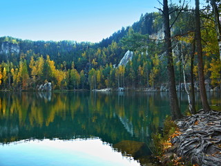 Czech Republic-view on lake Sandstone in Adrspach rocks