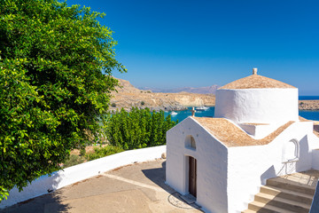 typical orthodox greek chapel in Lindos on Rhodes island, Greece