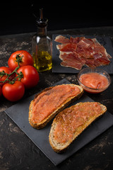toast with ham oil and tomato