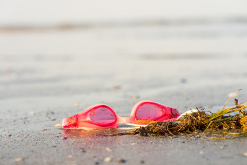 man-made waste delivered to us from the sea:swimming glasses