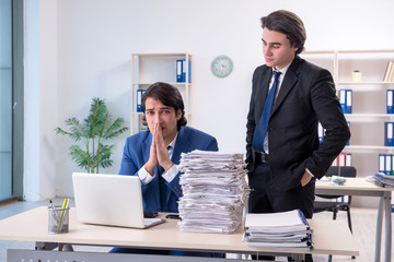 Two male colleagues unhappy with excessive work