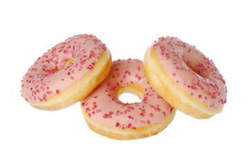 Three pink glazed donuts