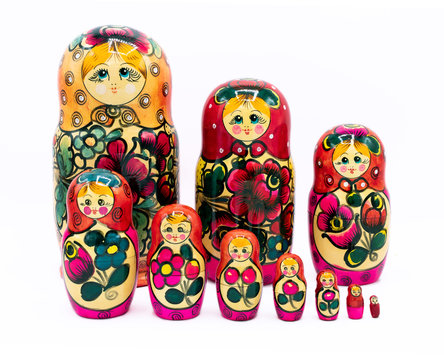 Russian Matryoshka nesting dolls on a white background