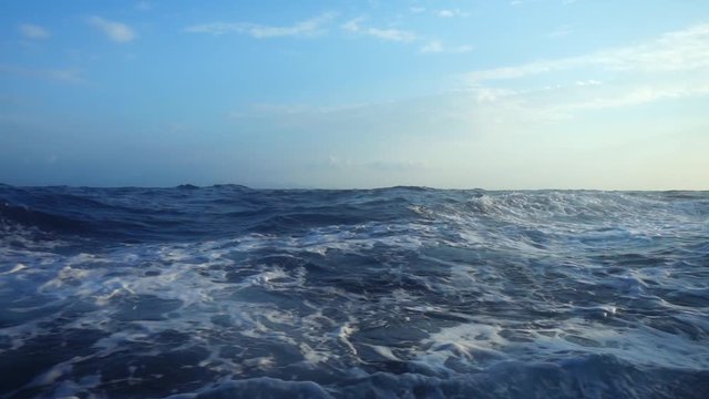 Slow motion video of strong waves in deep blue Aegean open sea