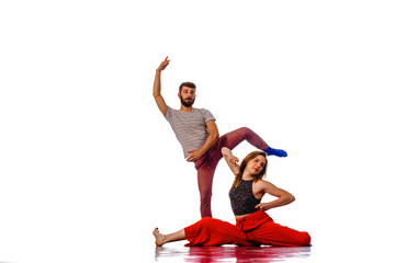 Two cute dancers practicing to the contest