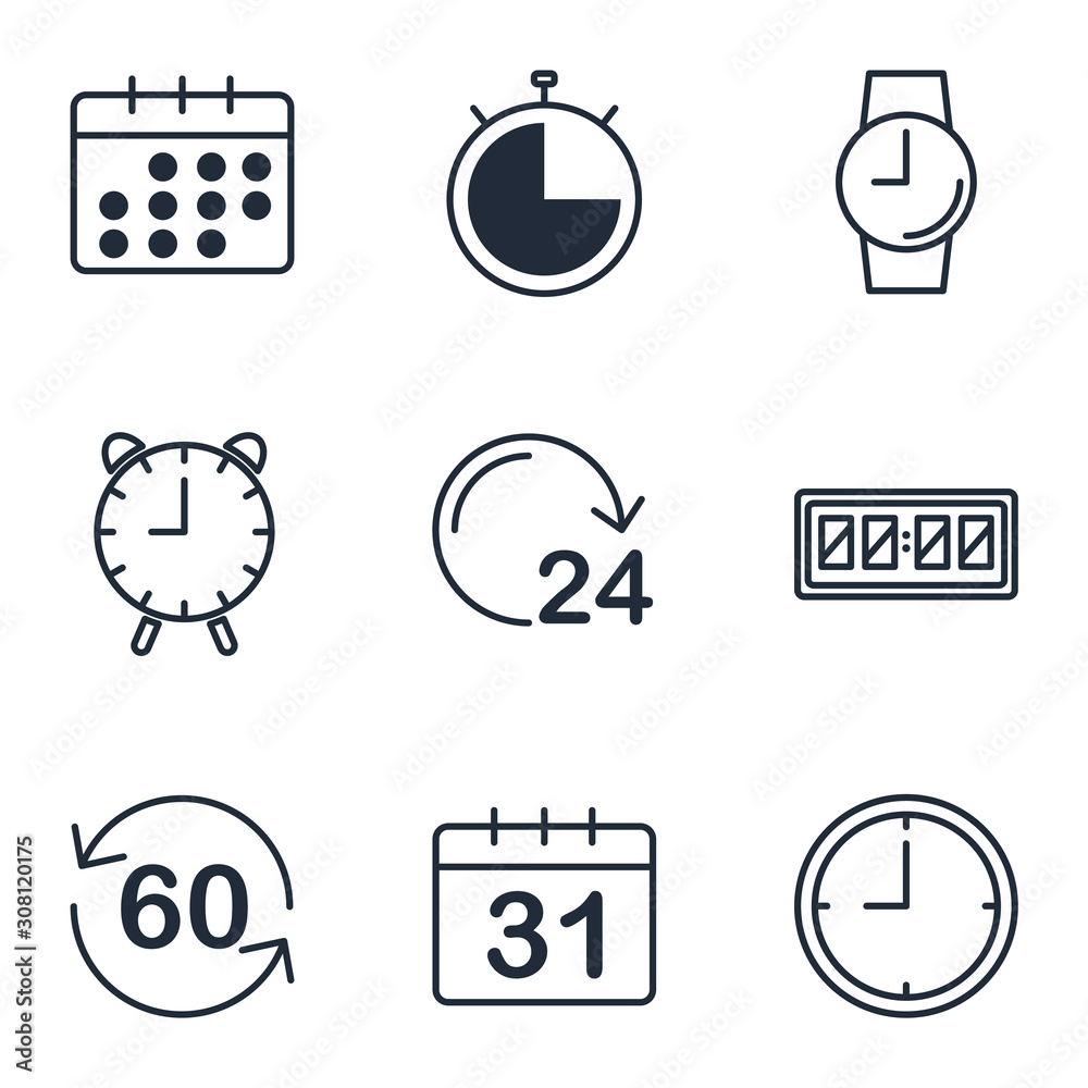 Aufkleber Time set icon template color editable. Time Management pack symbol vector sign isolated on white background icons vector illustration for graphic and web design.