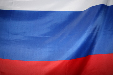 Textile flag of Russia. Red blue and white horizontal stripes.