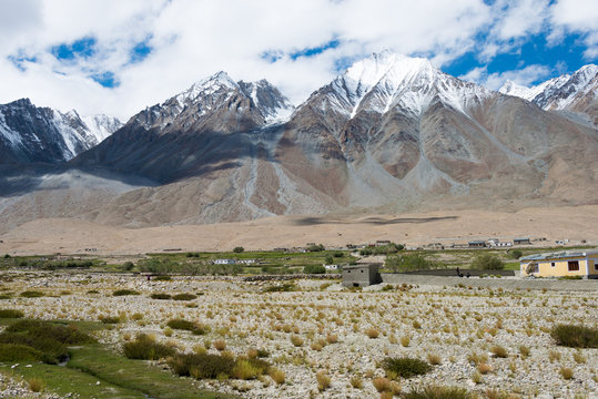 Ladakh, India - Aug 07 2019 - Beautiful scenic view from Maan Village near Pangong Lake in Ladakh, Jammu and Kashmir, India.