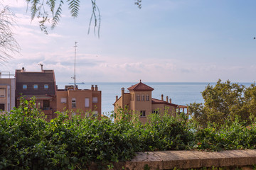 City landscape with sea view in the summer. Sunny Spain. Tarragona.