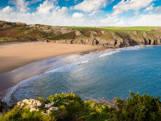 Barafundle Beach, Pembrokeshire.   Barafundle Bay is a remote, slightly curved, east-facing sandy beach in Pembrokeshire, Wales.  Barafundle beach is regularly named as one of the world's best beaches