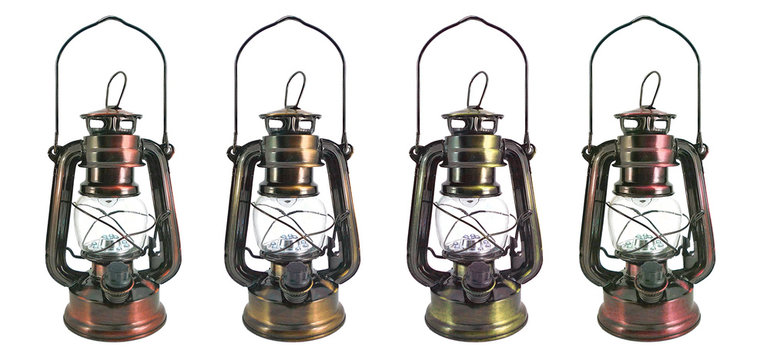 Collection of metal lanterns. Isolated image on a white background.