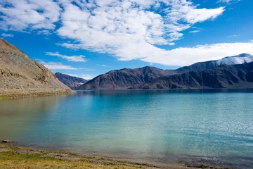 Foto op Canvas Ladakh, India - Aug 07 2019 - Pangong Lake view from Between Merak and Maan in Ladakh, Jammu and Kashmir, India. The Lake is an endorheic lake in the Himalayas situated at a height of about 4350m. © beibaoke