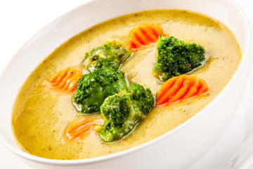  Vegetable soup on white background 