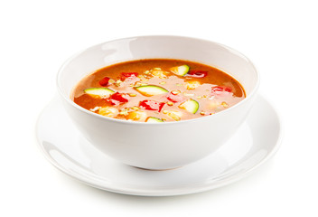 Tomato soup on white background
