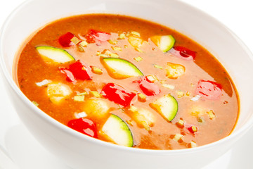 Tomato soup on white background