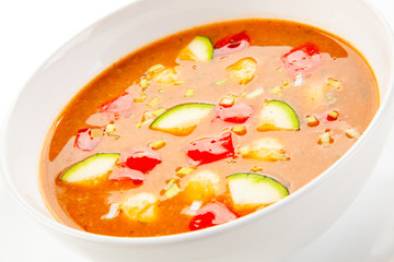 Tomato soup on white background