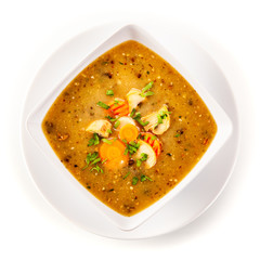 Mushroom soup on white background