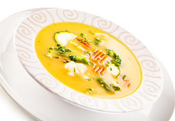 Vegetable soup on white background