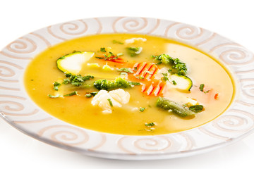 Vegetable soup on white background