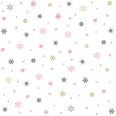 Christmas seamless pattern with snowflakes.Colorful snow on white background.