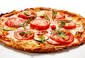 Margherita pizza on white background