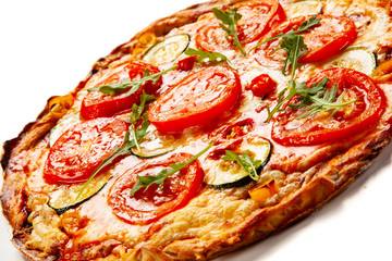 Margherita pizza on white background