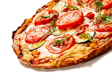 Margherita pizza on white background