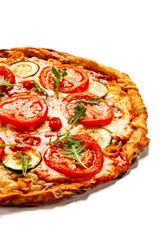 Margherita pizza on white background