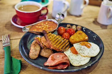 Traditional Full English Breakfast. Greasy spoon.