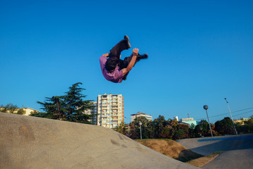 Acrobat practicing parkour