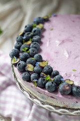 Raw vegan cheesecake blueberry details close up