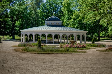 Pavilion of cold mineral water spring Luisa in the small west Bohemian spa town Frantiskovy Lazne...